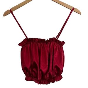 Red Satin Crop Spaghetti Strap Top Size L (fits like S)